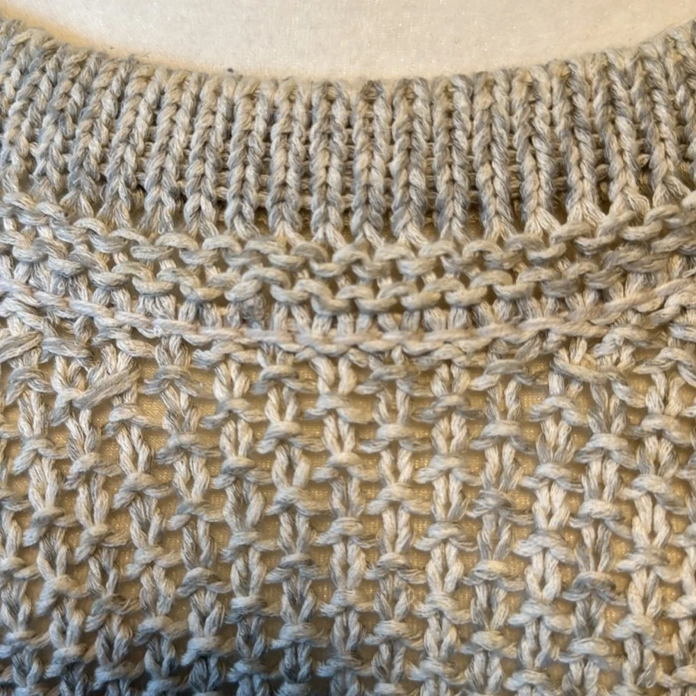 Free People Cable Knit Gray and Cream Wide Crew Neck Long Sleeve Sweater